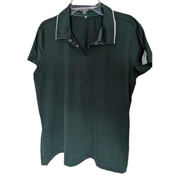 Nike Golf Mens Green Large Golf Polo Dri-Fit Stripes Snap Close Collar - Picture 1 of 12